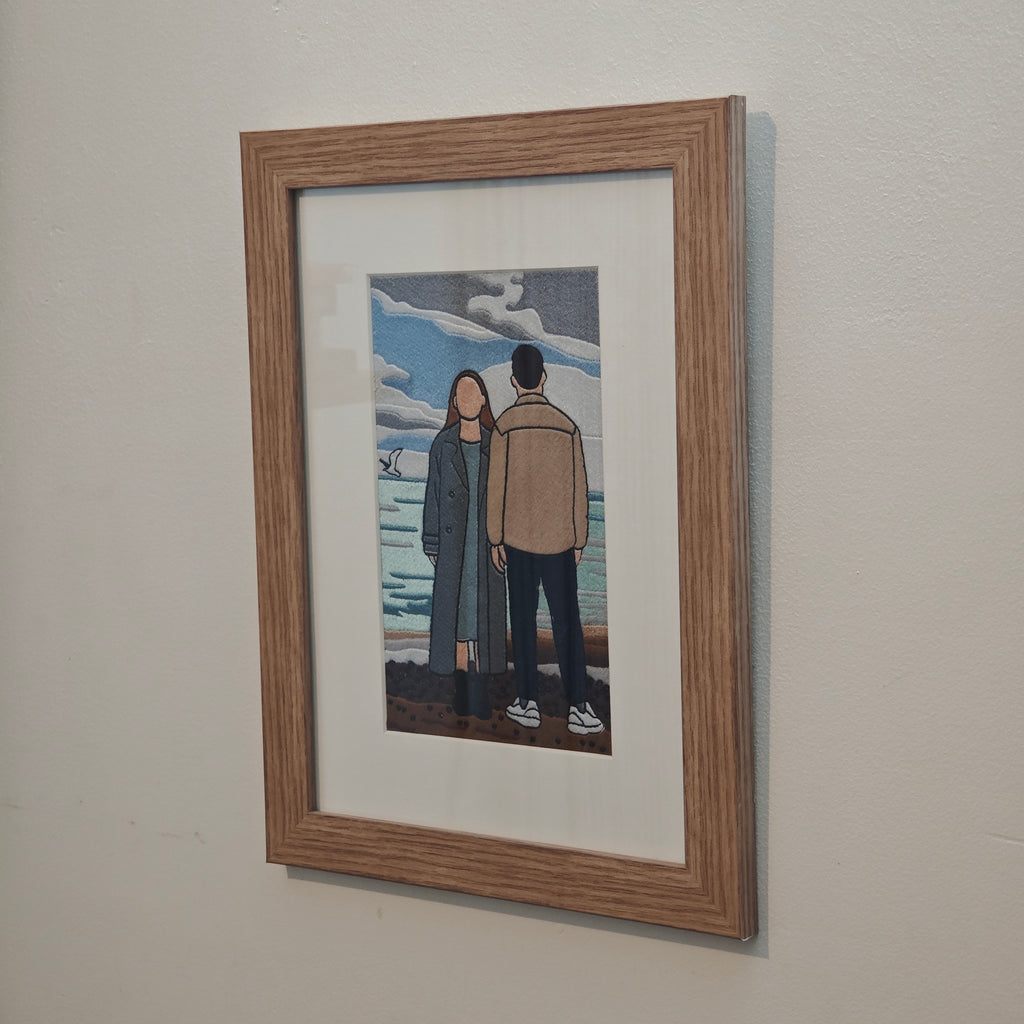 Custom couple embroidery portrait with names